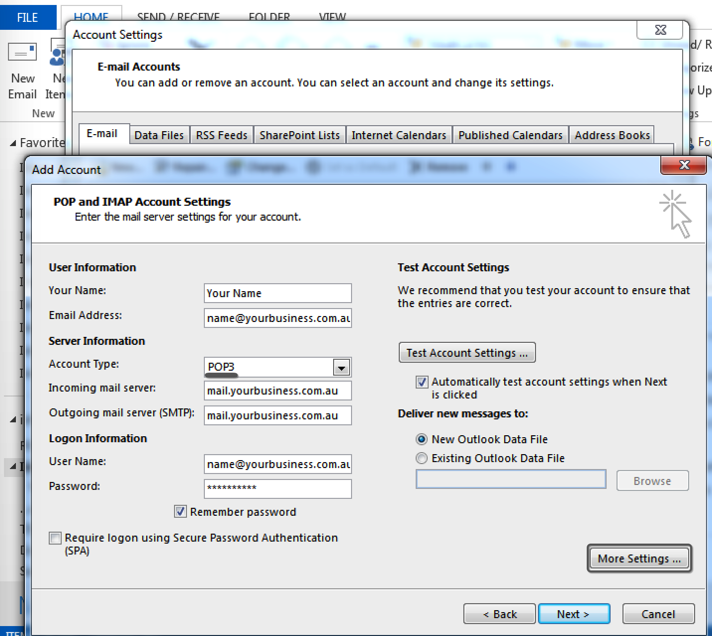 Setting up email accounts