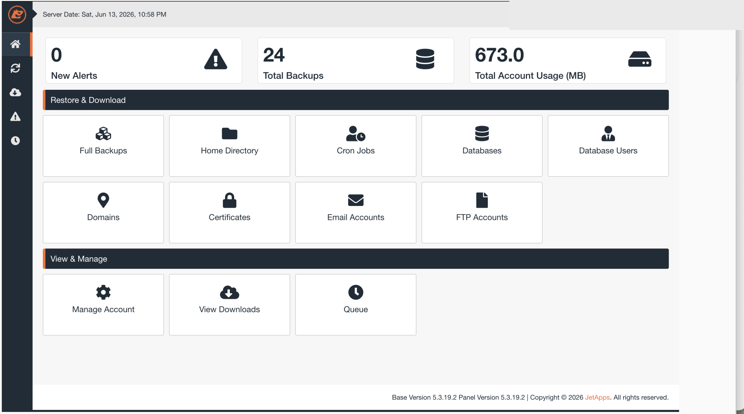 JetBackup dashboard